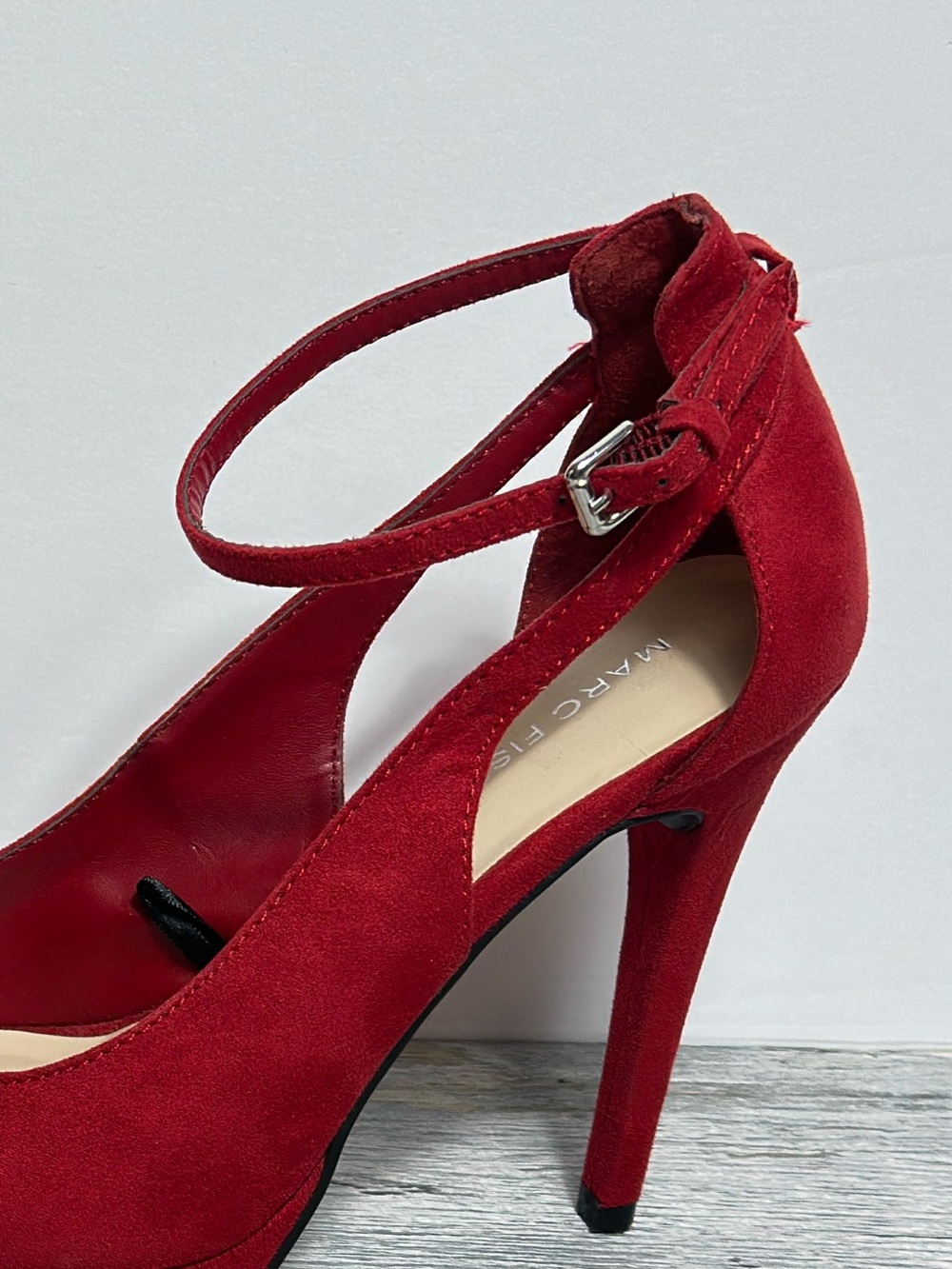 Marc Fisher Red Sexy Suede Peep-Toe Ankle-Strap Heels Women's size 8M Stilettos - Picture 3 of 11
